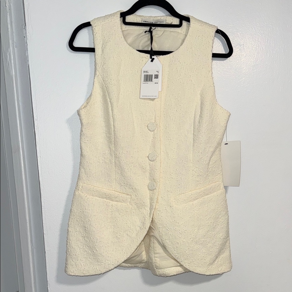 English Factory Cream Textured Bouclé Sleeveless Vest and Shorts